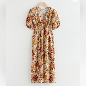 & other stories puffed sleeves printed midi dress size 12 nwt